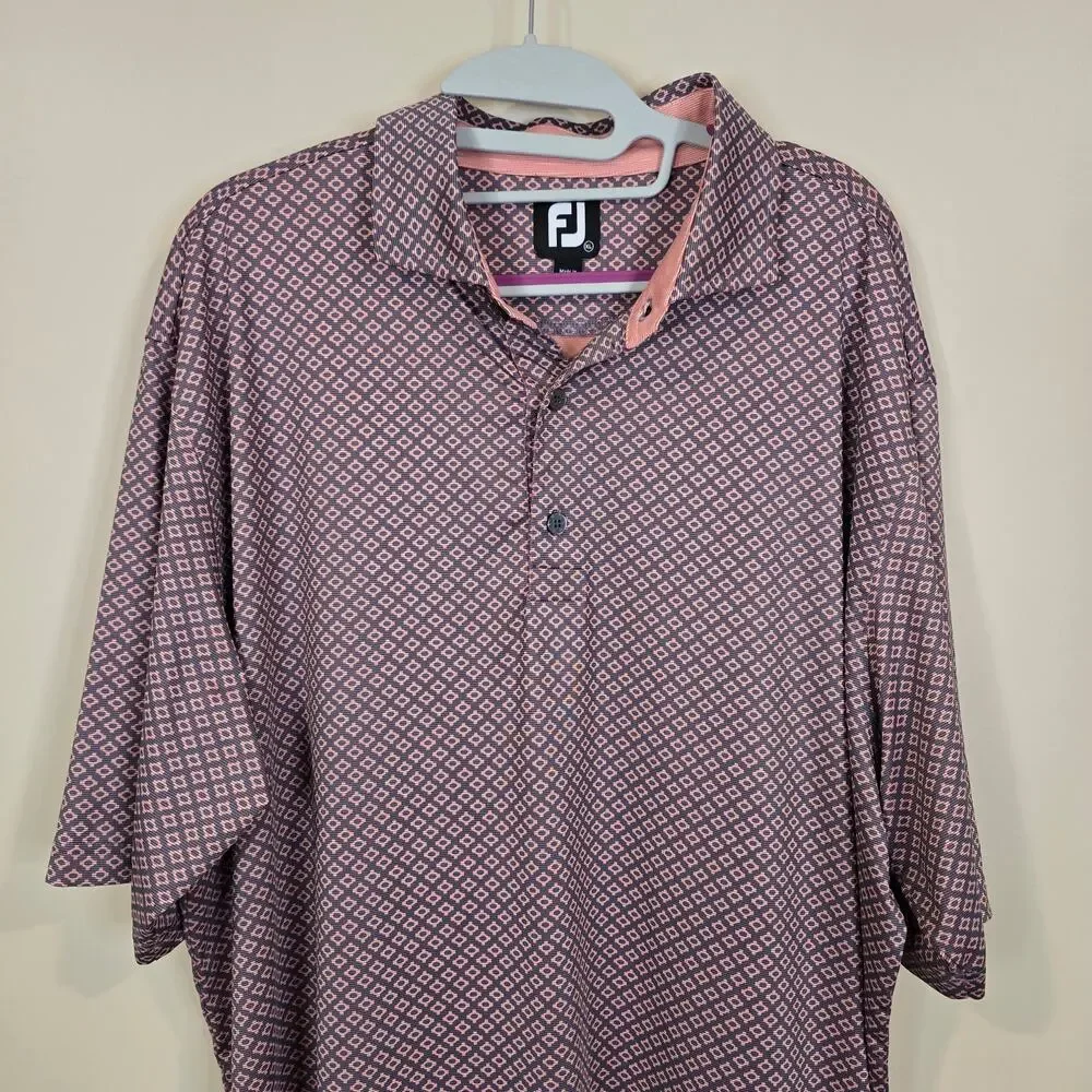 Men's FootJoy FJ Gray & Coral Patterned Athletic Golf Polo | Size XL